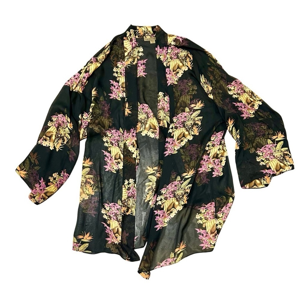 Harari 100% Silk Kimono Jacket & Matching Scarf Set – Black Floral Print